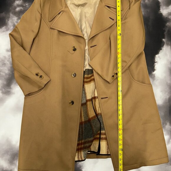 Vintage Allen Ames Texturized Tan Plaid Lined Notch Lapel Overcoat USA Size 46R - Picture 1 of 12